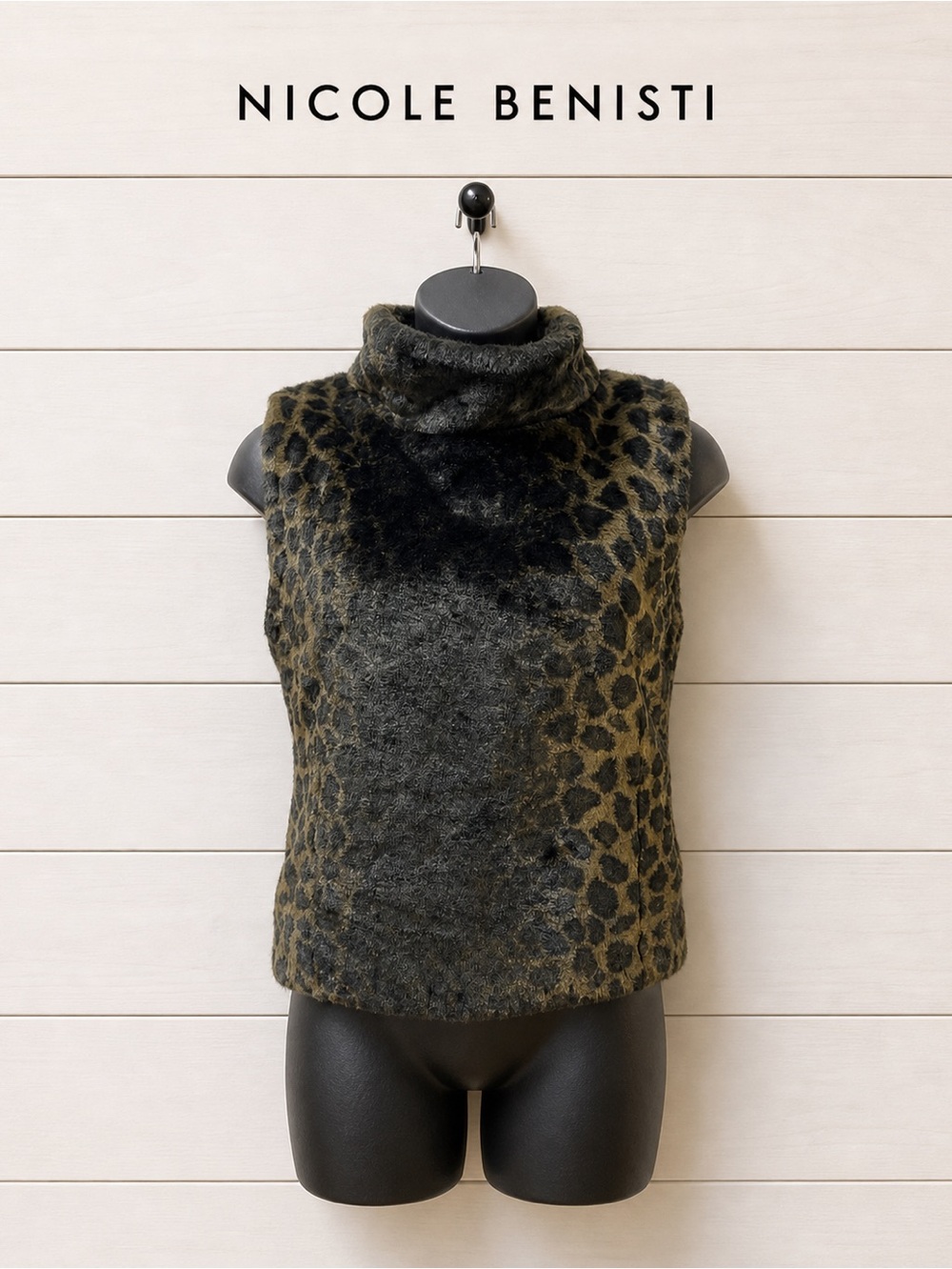 NICOLE BENISTI Leopard Faux Fur Sleeveless Vest – Brown / Black – Size XL